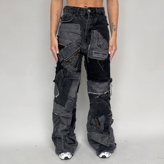 Denim Patchwork Pants Grey