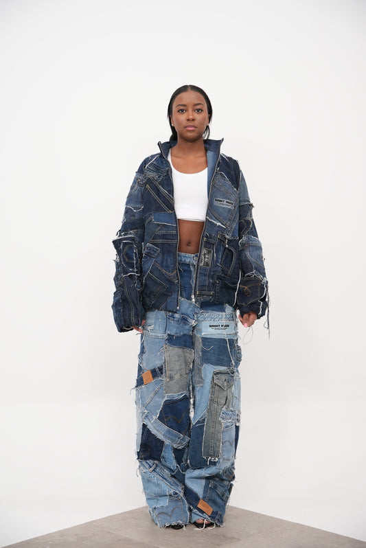 Denim Patchwork Jacket Blue